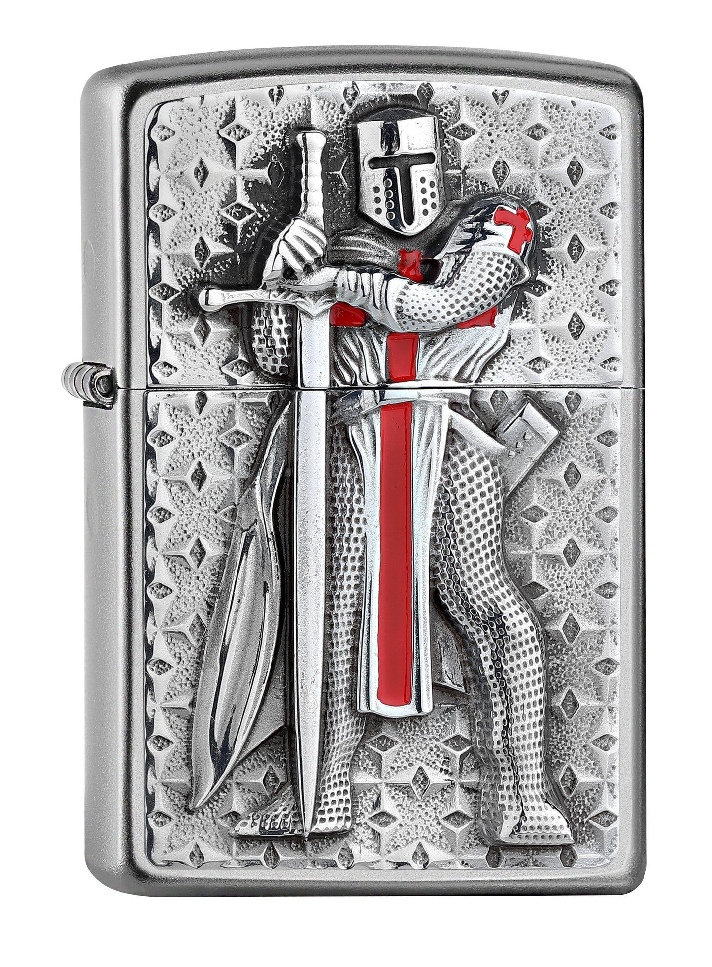 Frontansicht Zippo Feuerzeug Emblem mit stehendem Kreuzritter