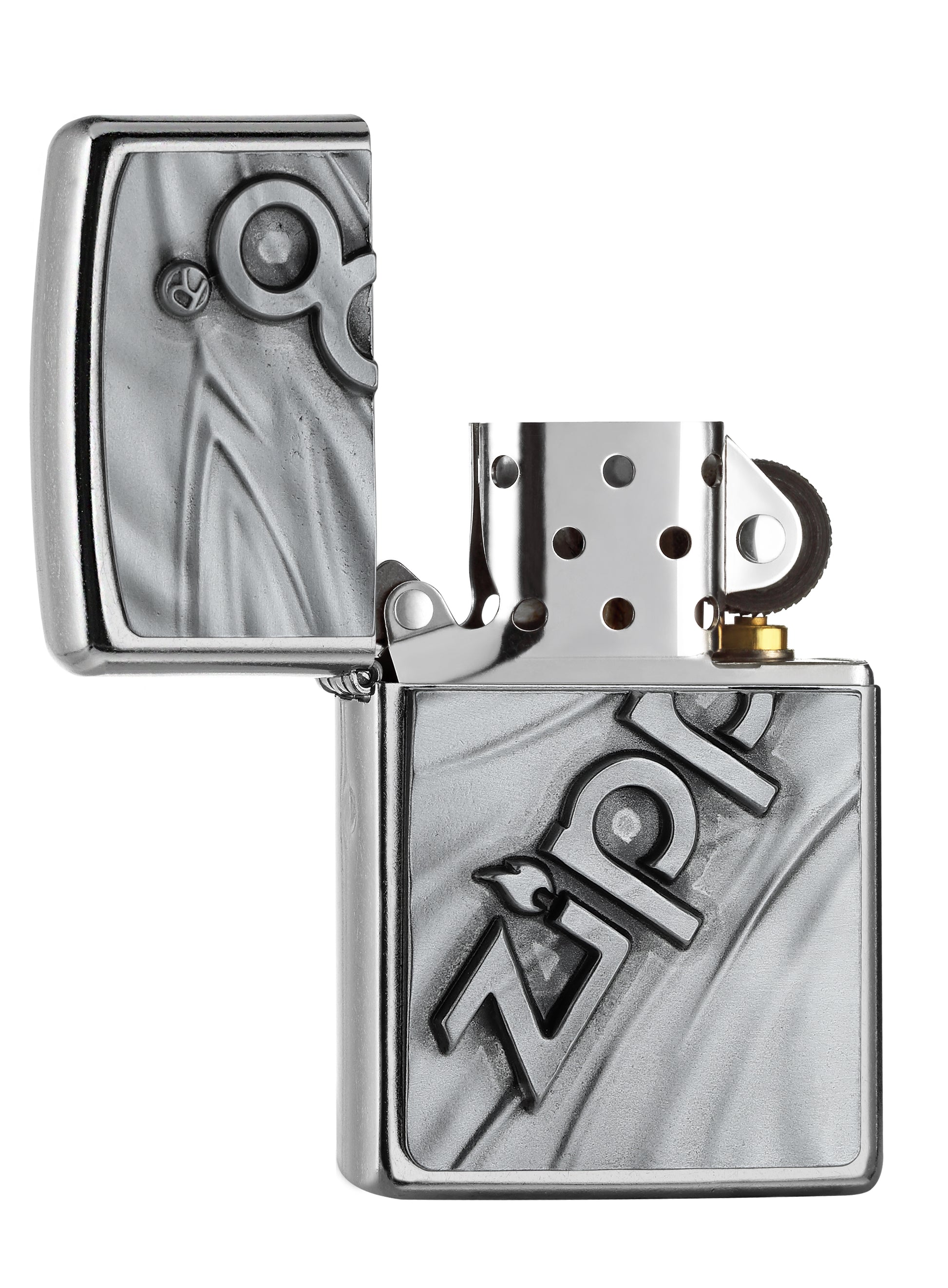 Zippo Feuerzeug chrom Zippo Logo Emblem geöffnet