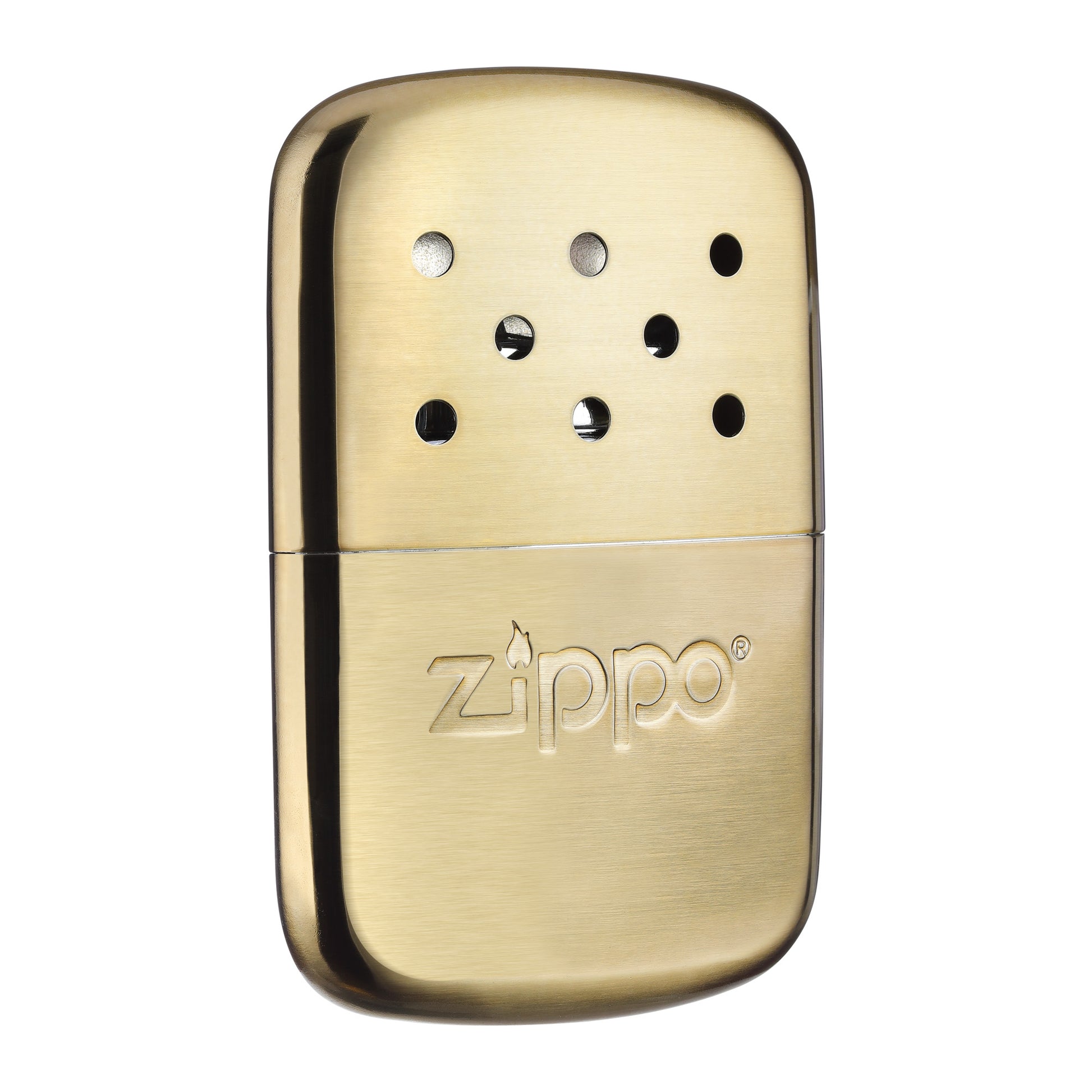 Frontansicht 3/4 Winkel Zippo Handwärmer Metall gold groß