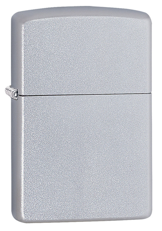 Frontansicht 3/4 Winkel Zippo Feuerzeug Satin Chrome Basismodell