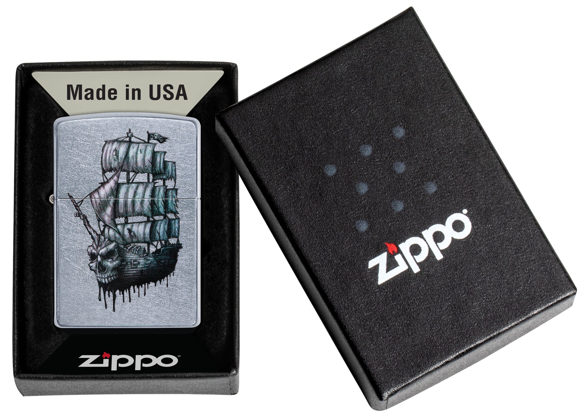 Zippo Feuerzeug Street Chrome Piratenschiff mit Totenkopf Online Only in offener Geschenkbox