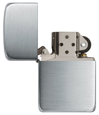 Zippo Feuerzeug 1941 Replica aus Sterlingsilber Frontansicht geöffnet in satinierter Silber Optik