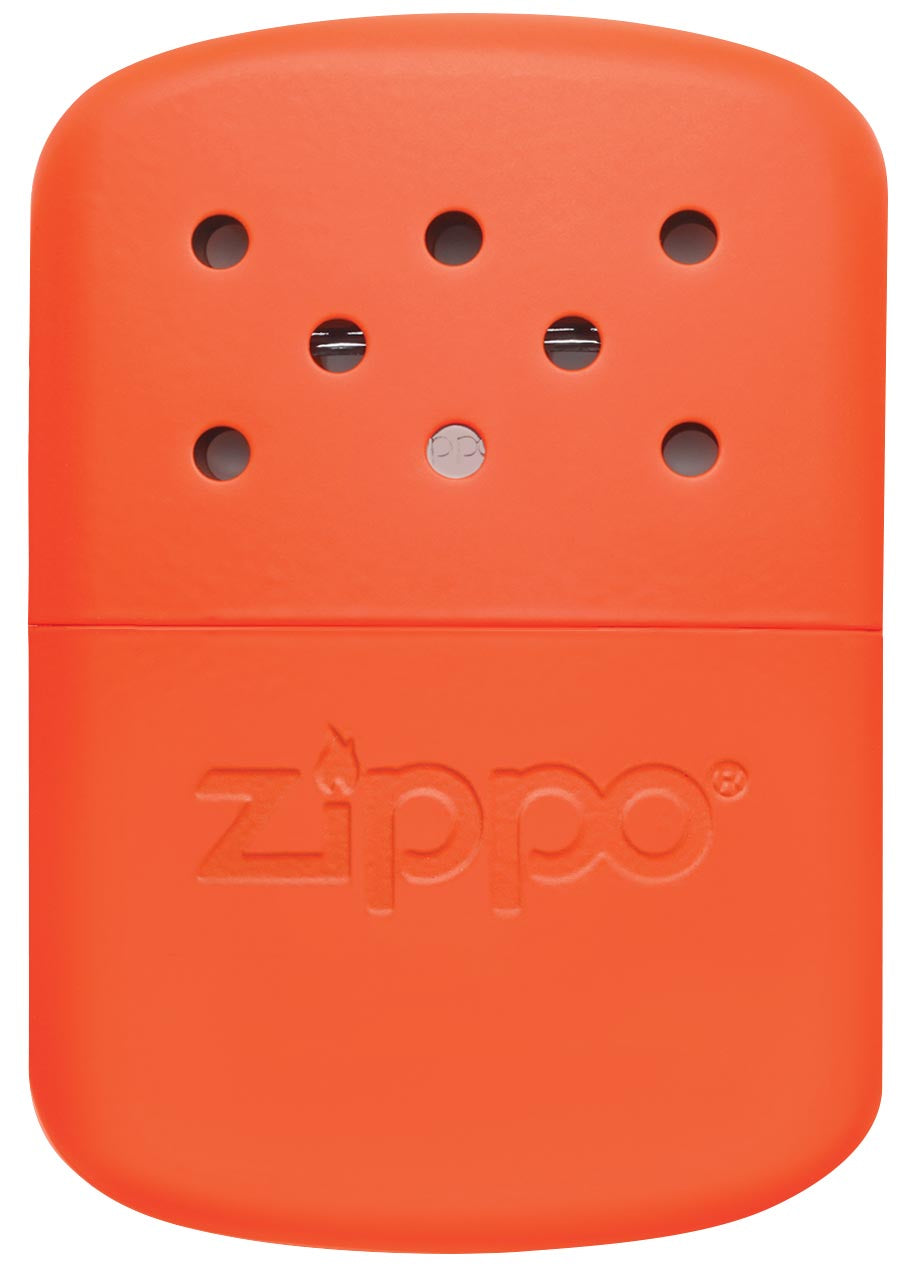 Frontansicht Zippo Handwärmer Metall orange groß