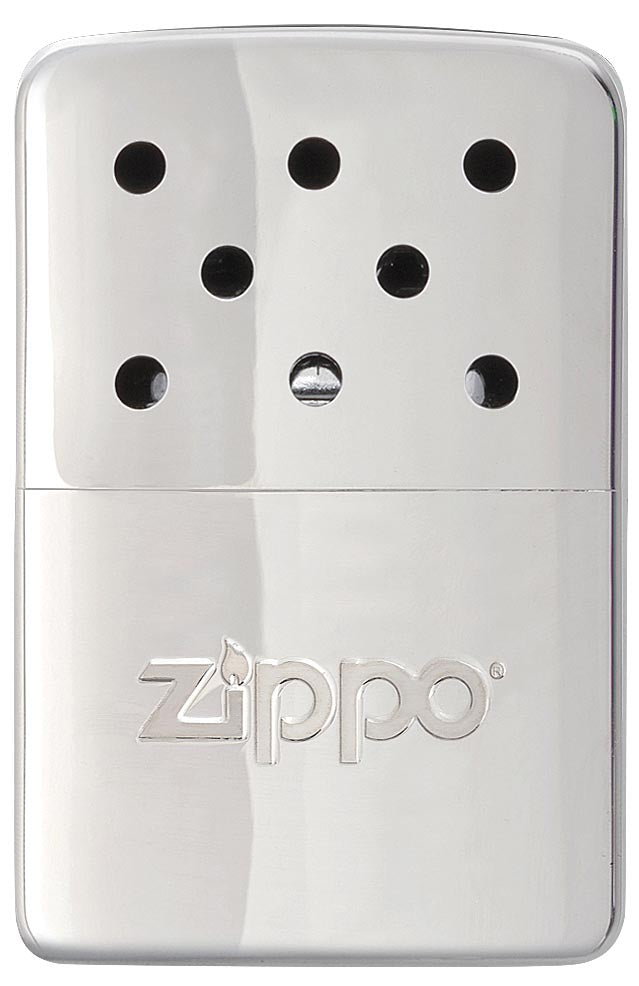 Frontansicht Zippo Handwärmer Metall Chrom klein