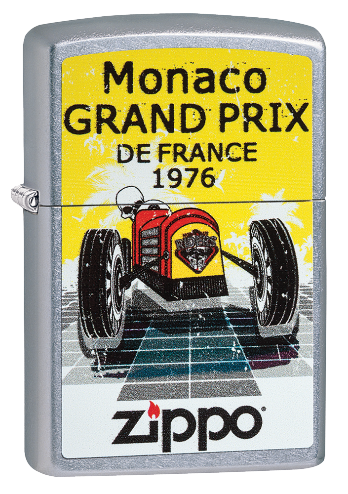 Vue de trois quarts du briquet tempête Zippo Grand Prix