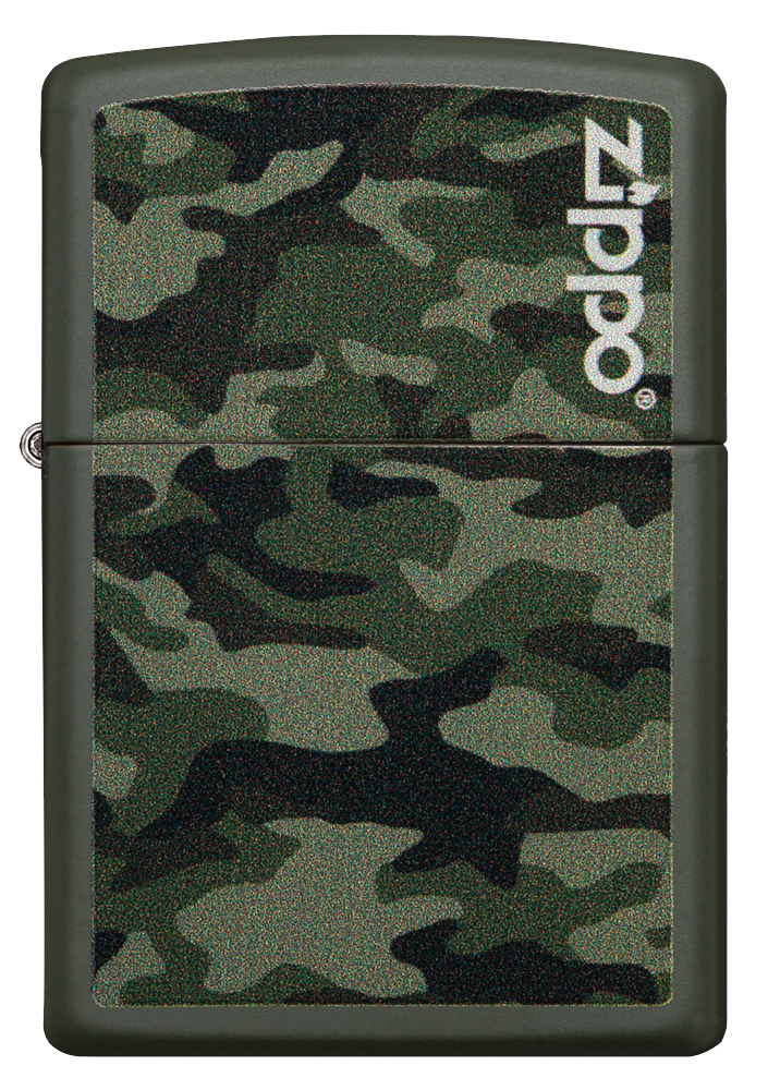 Vue de face du briquet tempête Zippo Camo and Zippo Design