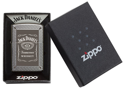 Zippo Feuerzeug grau glänzend Jack Daniel's Schriftzug und Logo graviert in offener Box