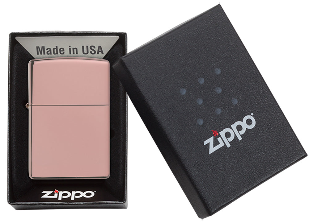 Zippo Feuerzeug rose gold Hochglanz in offener Box