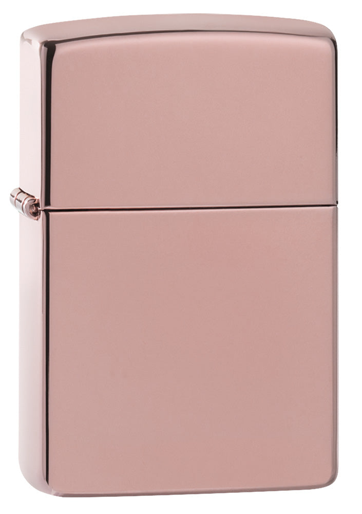 Frontansicht 3/4 Winkel Zippo Feuerzeug rose gold Hochglanz