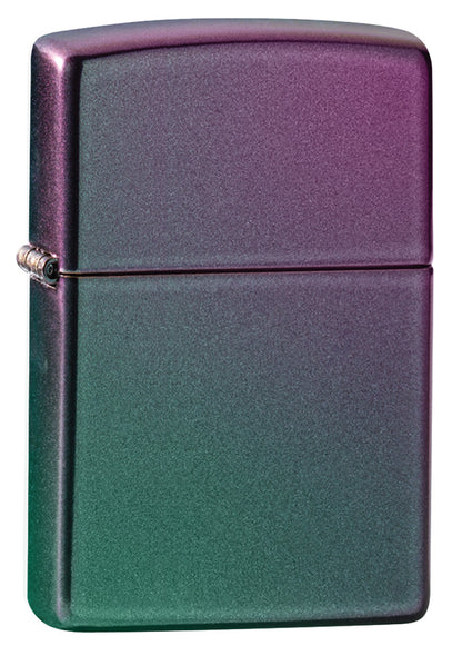 Frontansicht 3/4 Winkel Zippo Feuerzeug Iridescent violett grün